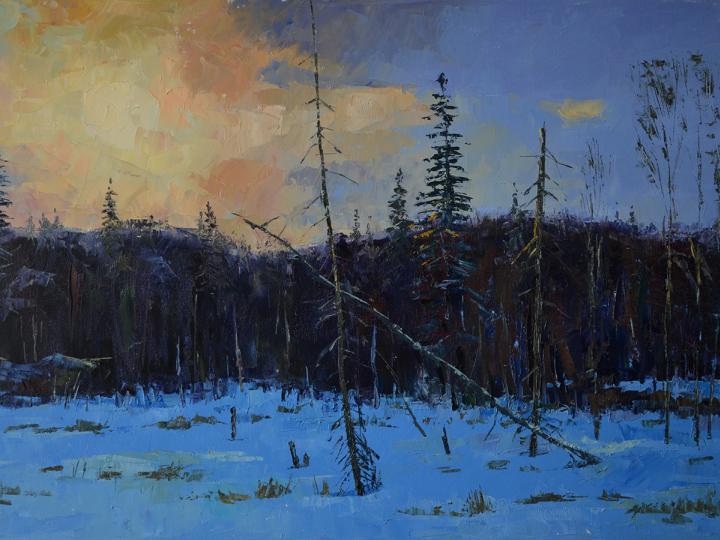 Frozen sunrise, oil on canvas, 16"x24"