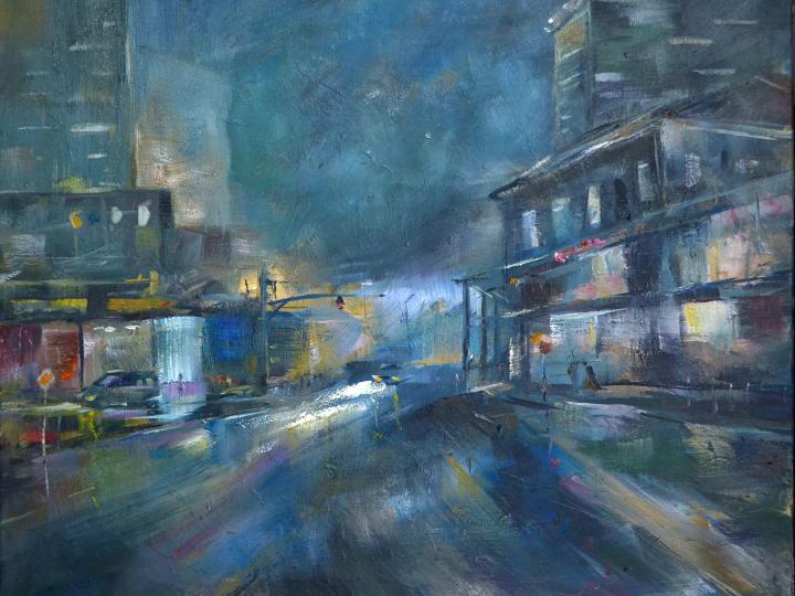 Night street 15. Oil on canvas. 20"X16"
