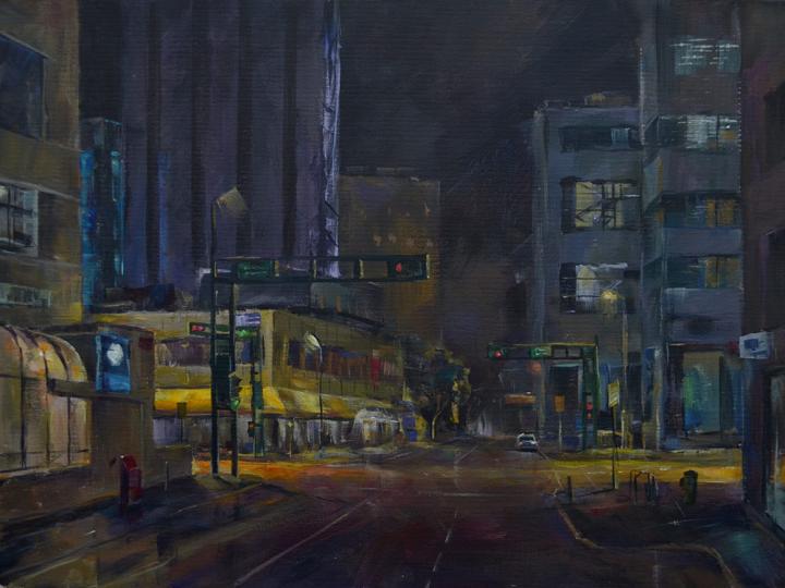 Night street 3. Acrylic on board. 24x18