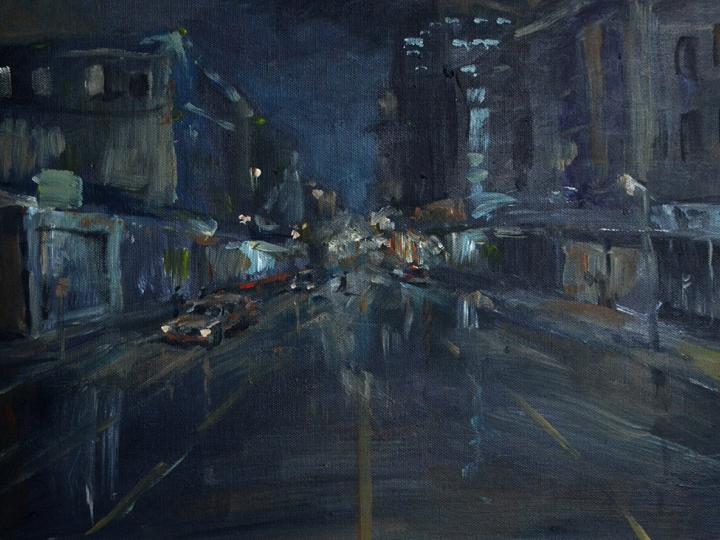 Night street. Quick sketch. Acrylic on board. 12x16"