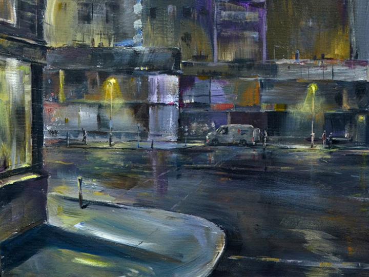 Night street 2. Acrylic on board. 17"X 14
