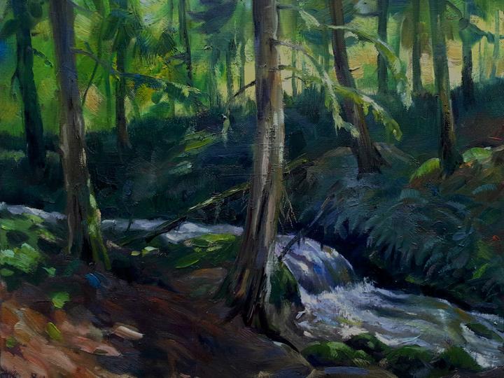 Rain forest sream. Oil on canvas. 20x16