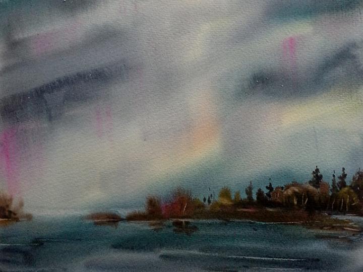 Watercolor #17. Aurora series. 12x16
