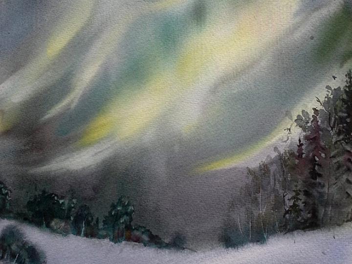 Watercolor #16. Aurora series. 12x16
