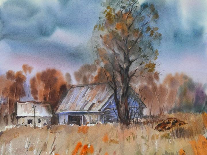 Old farm. Watercolor 12x16
